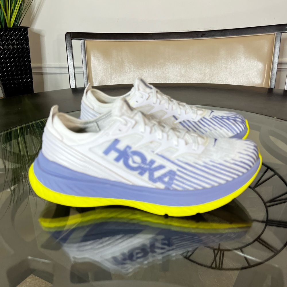 HOKA ONE ONE Carbon X-SPE Lightweight Lace-Up Sneakers White Ice Blue Sz 12.5 - Picture 2 of 5
